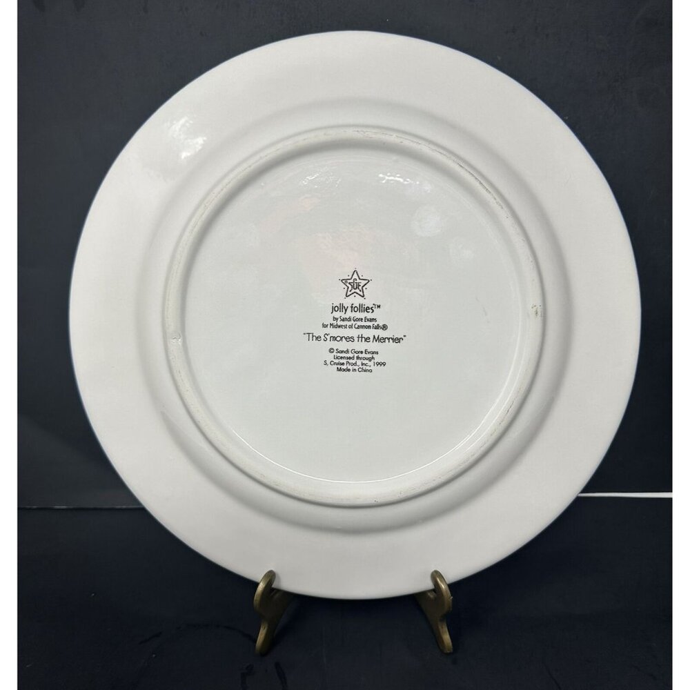 (2) SANDI GORE EVANS THE S'MORES THE MERRIER Jolly Follies Dinner Plates Snowmen - Picture 9 of 13